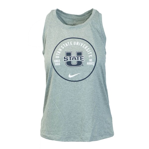 Nike Dri-Fit Women's Utah State University U-State Go Aggies Since 1888 Gray Tank Top